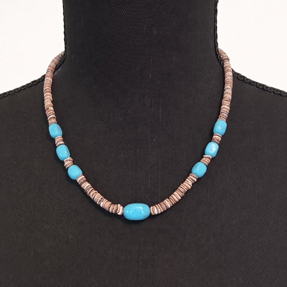 Turquoise Beaded Necklace Shell Heishi Southwestern Boho 18”